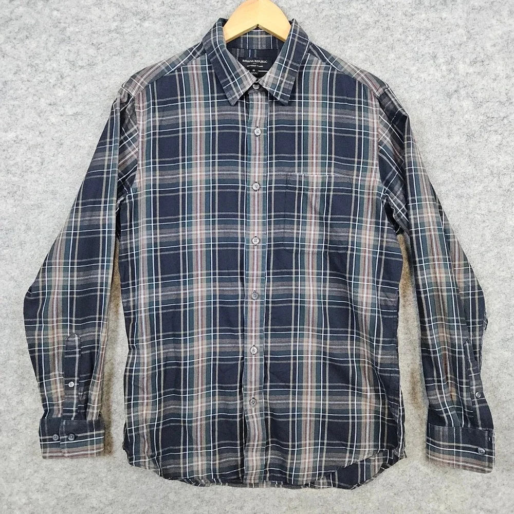 Banana Republic Men's Lightweight Flannel Shirt Size M Multicolor‎ Plaid Pocket